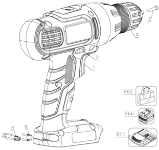 Default Diagram and Parts List for SSL20C Type 1 Black and Decker Boring Machine